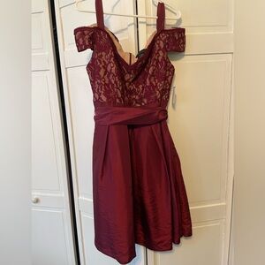 David's Bridal Burgundy Lace Prom Dress